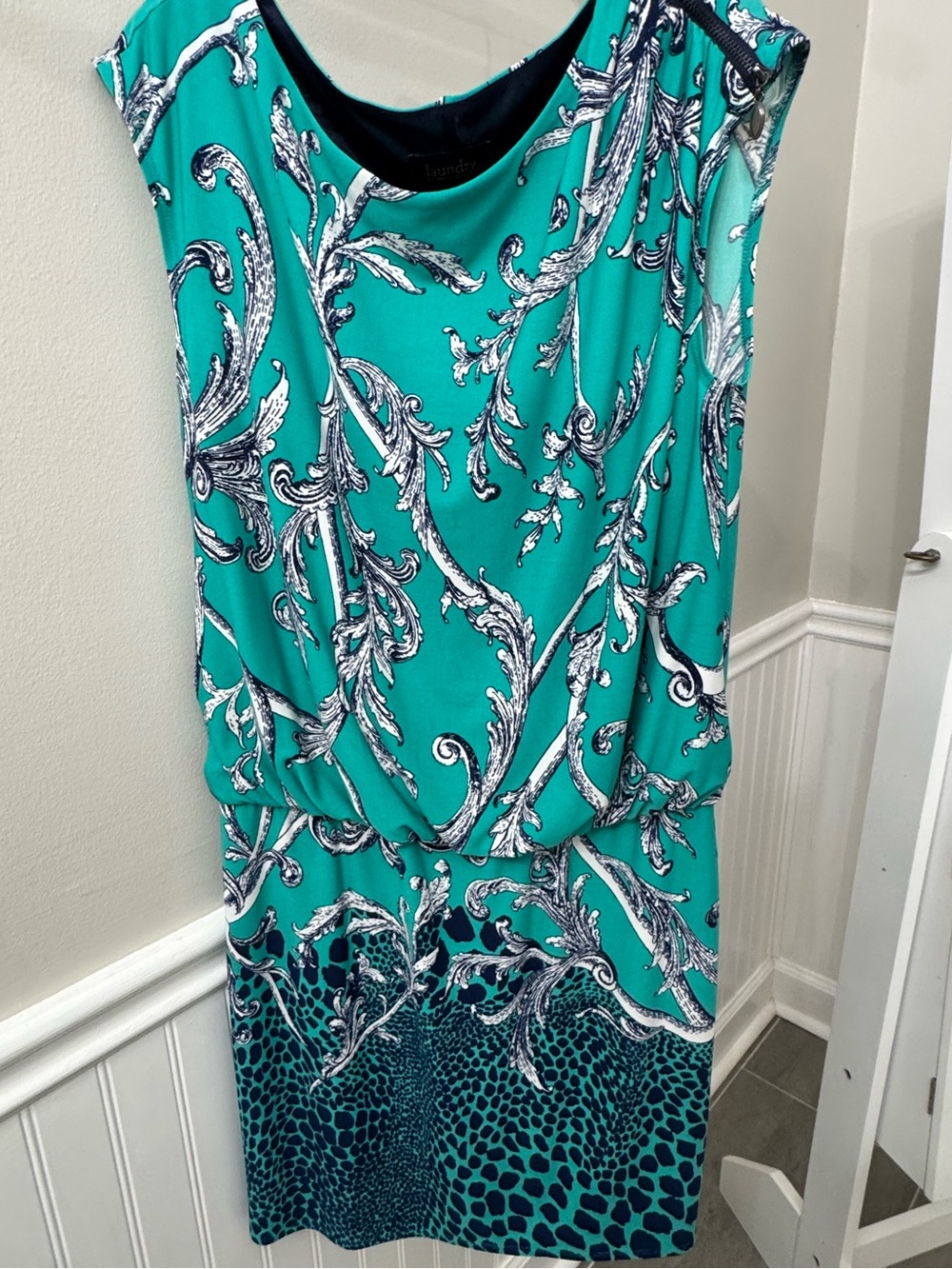 Laundry by Shelli Segal Teal Baroque Paisley Animal Print Dress Size 4